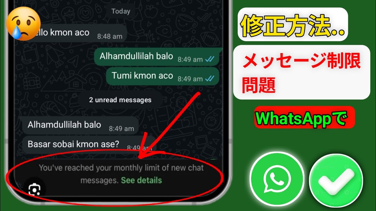 修正方法...WhatsApp 新規チャットメッセージの月間上限に達しました。詳細を見る 問題 2026 アップデート ||