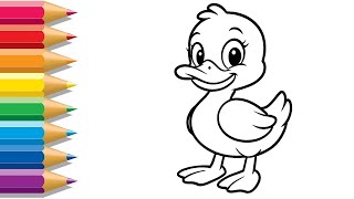 How To Draw Cute Duck Easy Drawing, Painting & Coloring For Kids And Toddlersduck