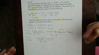 Calculus Section 1.3 Velocity Example 1