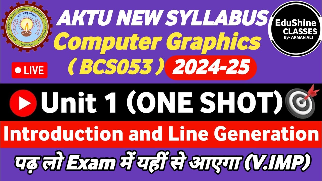 Computer Graphics Unit 1 One shot BCS053 |introduction and Line Generation Computer Graphics Aktu