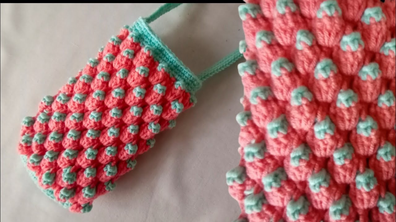 ถักกระเป๋าใส่โทรศัพท์, Crochet Phone bag# Strawberry 🍓 #handbag# Pattareeya B