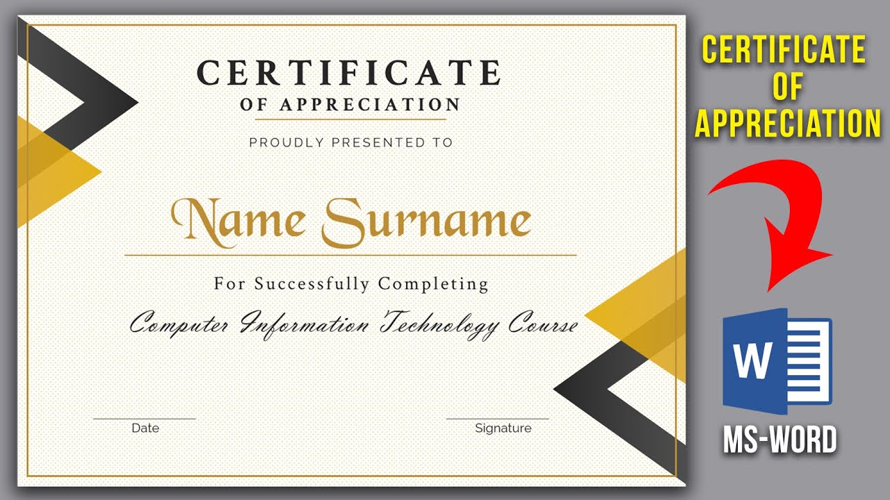 Certificate of Appreciation Template | How to design certificate in ms ...