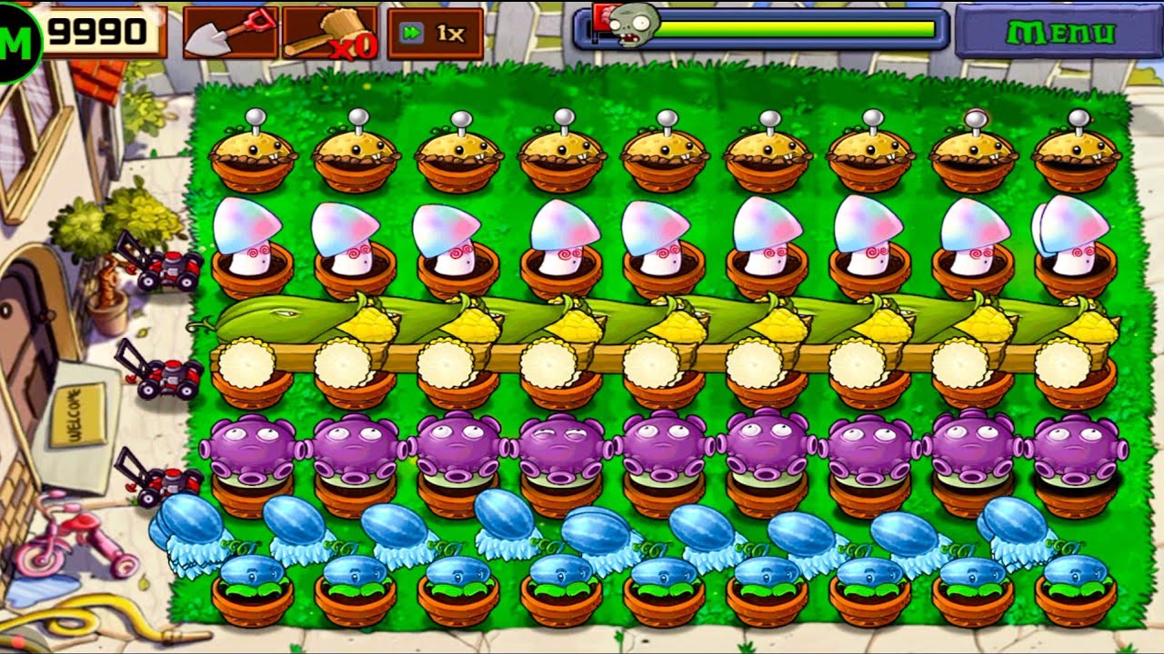 Plants Vs zombies Survival Day Cob Cannon+Hypno+Gloom Shroom+Winter Melon Vs All Zombies Gameplay 