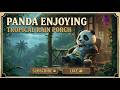 Panda enjoying heavy rainfall from house in lust forest