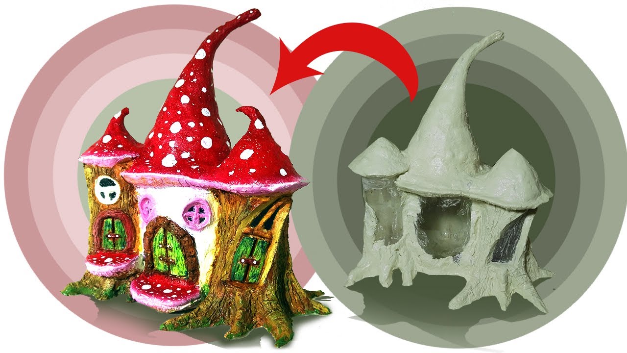 Diy Fairy Tree house making with home made paper clay using plastic bottle