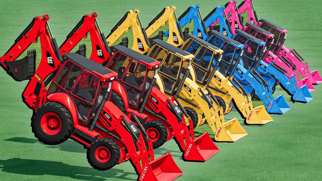 Transport With COLORS - CAT BACKHOE LOADER - Farming Simulator 22