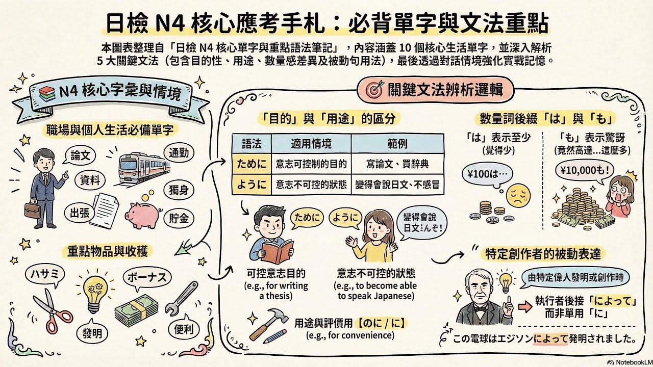 日語N4第42課02： 「ために」與「ように」以及被動語態中特定實施者需接 「によって」 的固定搭配