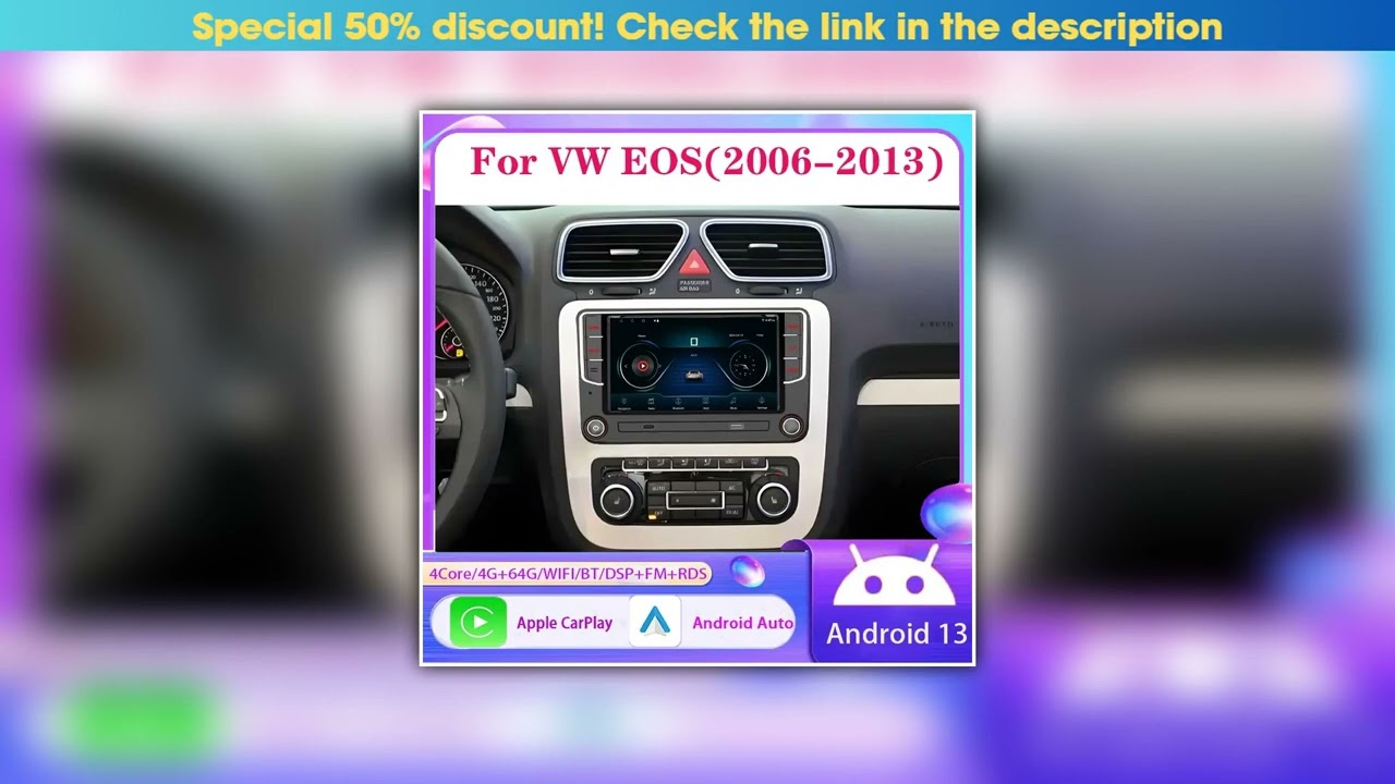 Hot Picks 7'' 4+64GB Car For VW EOS(2006-2013) Radio Multimedia Carplay Auto Stereo 2Din BT Reversi