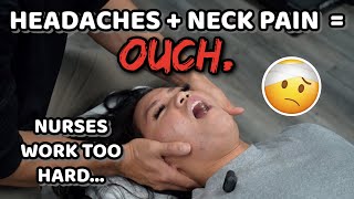 Dr Tyler Bigenho D C adjusts Nurse with Headaches Car Accident Injuries Irvine Chiropractor