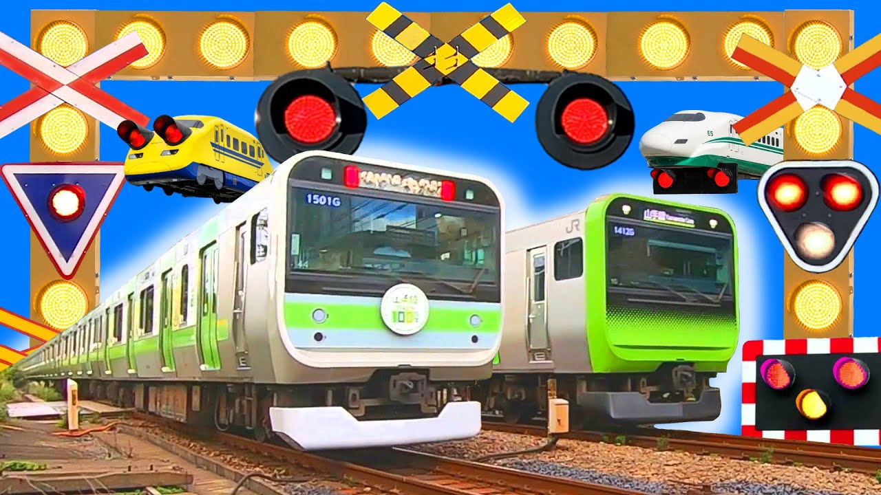 【電車】踏切 アニメ【鉄道 ふみきり】Train & Railroad crossing  山手線100周年記念. ラッピングトレイン
