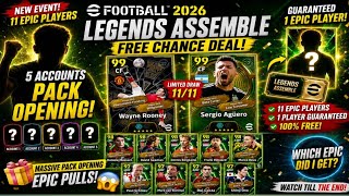 FREE EPIC 😱 Legends Assemble Pack Opening on 5 Accounts! 🔥 | eFootball 2026 Mobile