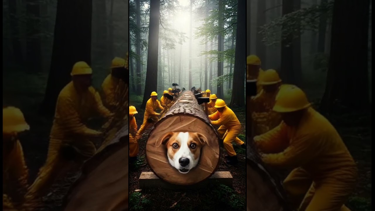rescue jungle dog in wood trunk 