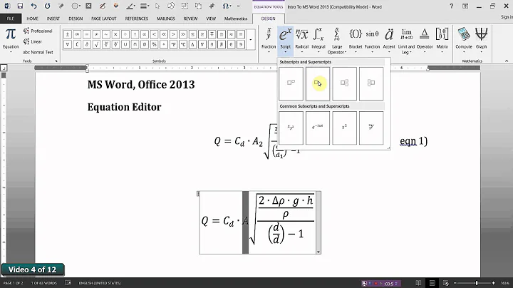 MS Word 2013 Equation Editor