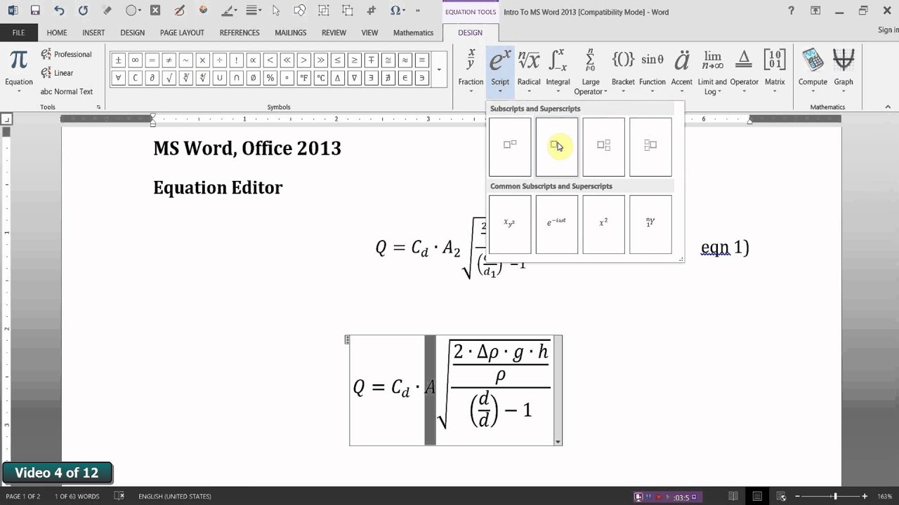 equation editor tool shortcuts