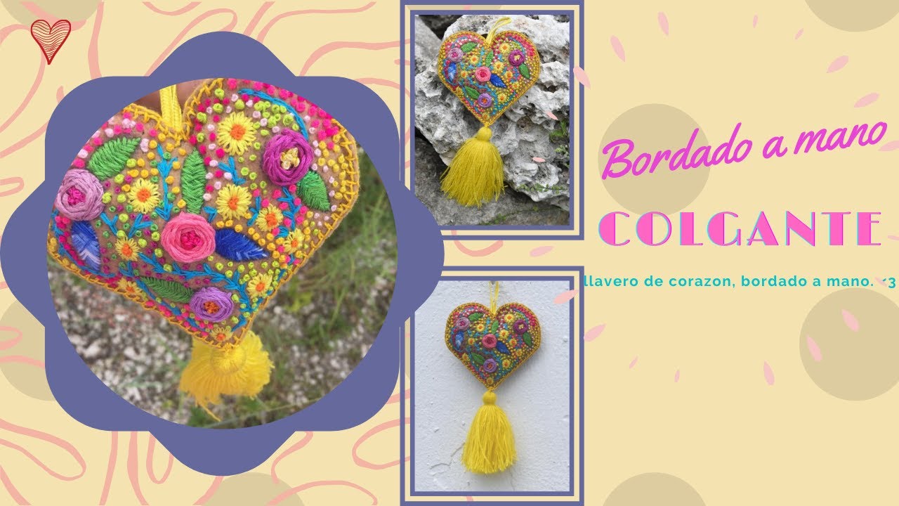 💜COLGANTE BORDADO EN FORMA DE CORAZÓN/LLAVERO 🤎🗝