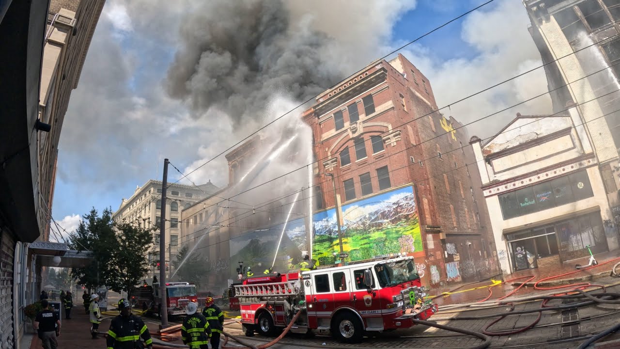 Baltimore 5th alarm building fire N Howard & W Fayette Sept 2, 2025