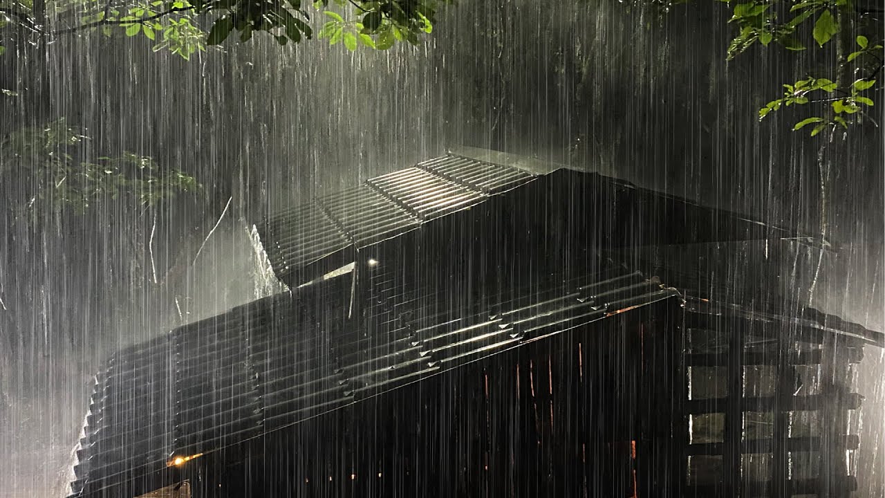 Sleep Instantly with Heavy Rainstorm \u0026 Powerful Thunder Sounds Covering the Rainforest Park at Night
