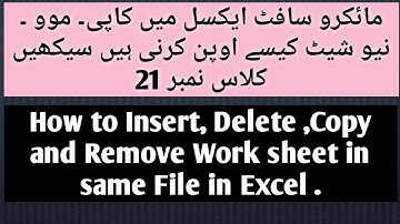 How to Insert,Delete, Copy, Move and Rename Worksheet in Same file in Excel in Urdu/Hindi Class No21