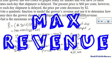 Maximum Revenue Quadratic Word Problems