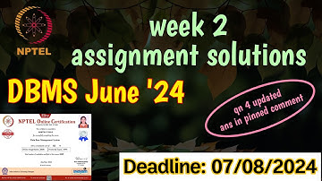 NPTEL June 2024 Data Base Management System DBMS week 2 assignment solution. Check pinned comment ❗❗