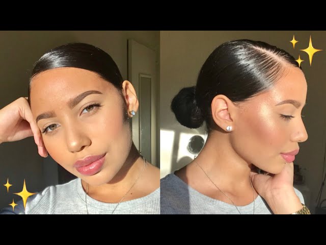 sleek low bun with aloe vera gel hair style step-by-step