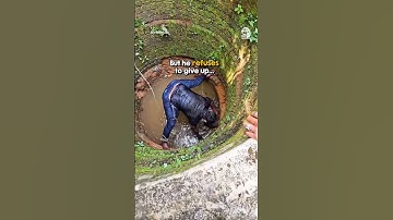 Brave man saves wild fox from well