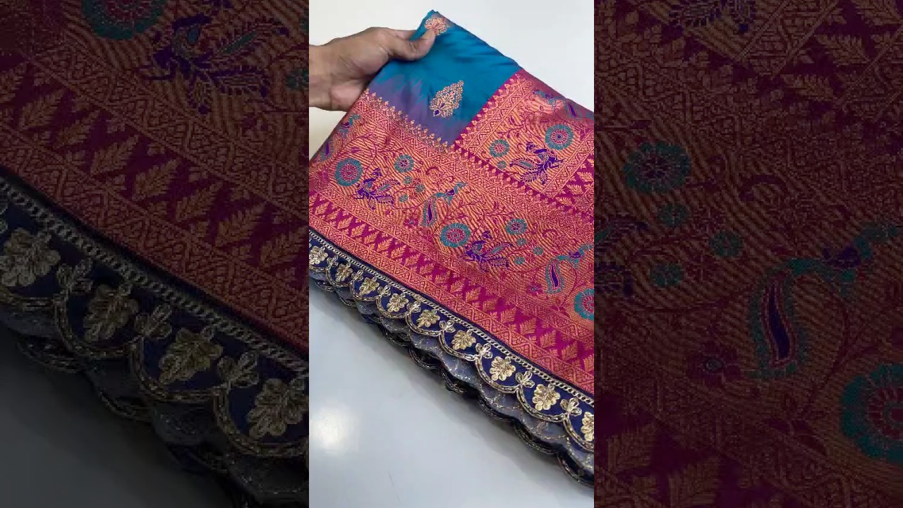 Paithani Silk Peacock Motif Banarasi Saree with Lace
