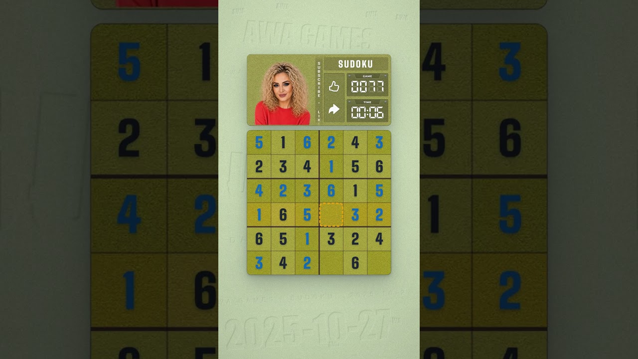 LinkedIn Mini Sudoku #77 solved board for October 27, 2025, 6x6 grid