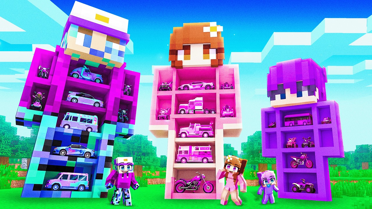 We Built CAR GARAGES Inside GIANT Minecraft Statues!