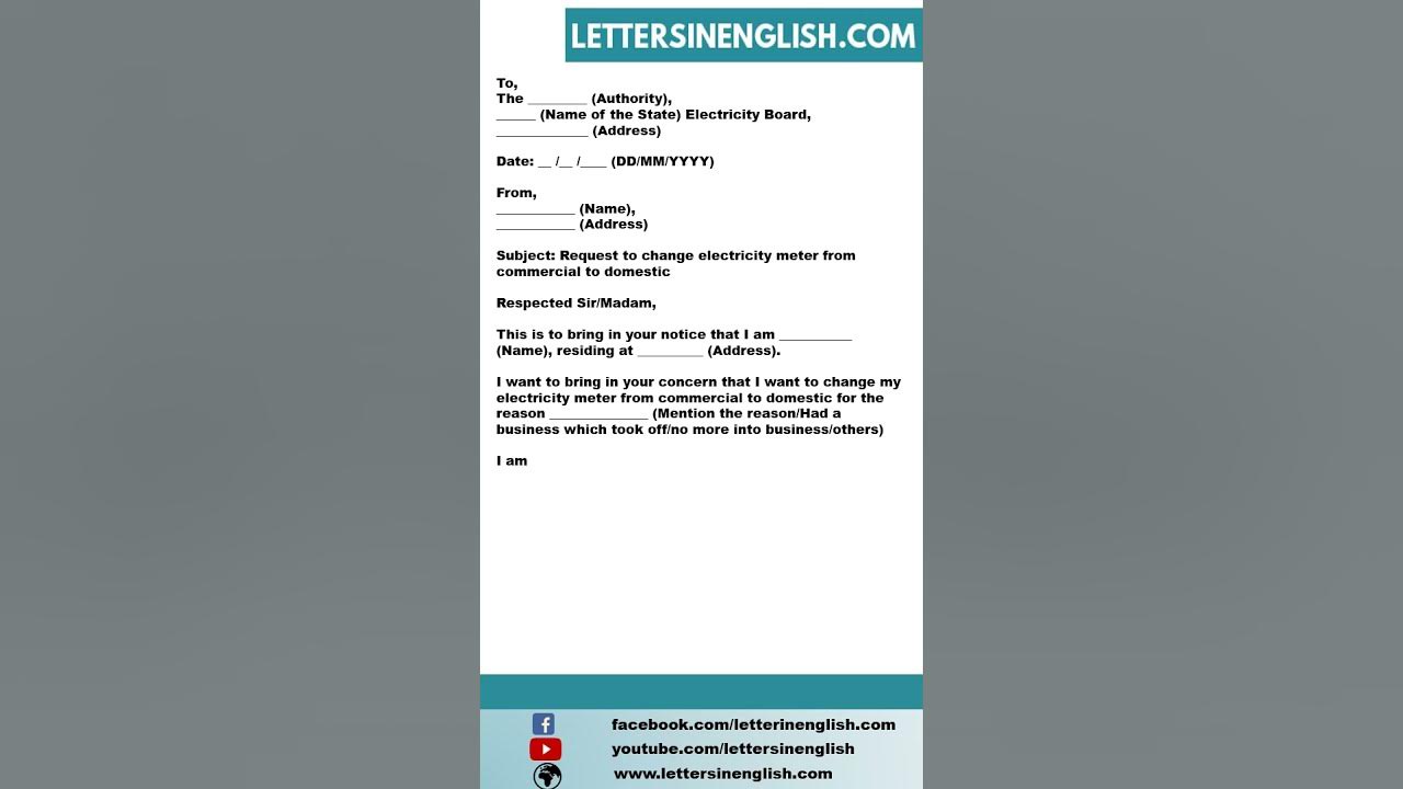 Letter to Change Electricity Meter From Commercial To Domestic YouTube