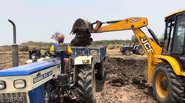 Jcb 3dx Backhoe Machine Loading mud in Swaraj Tractor || jcb and Tractor Video Part-12