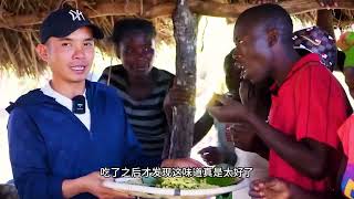 Asian boy raising silkworm babies in Africa