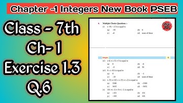 Class 7th | Math | Chapter 1|Integers | Exercise 1.3 | Q.6 | New Book | PSEB | Easy method|