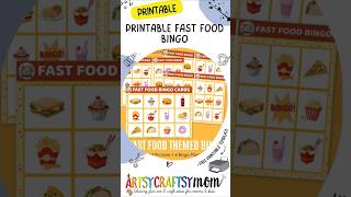 Printable Fast Food Bingo #diy #papercraft #artsycraftsymom #tutorial #bingo #game #fun #activity
