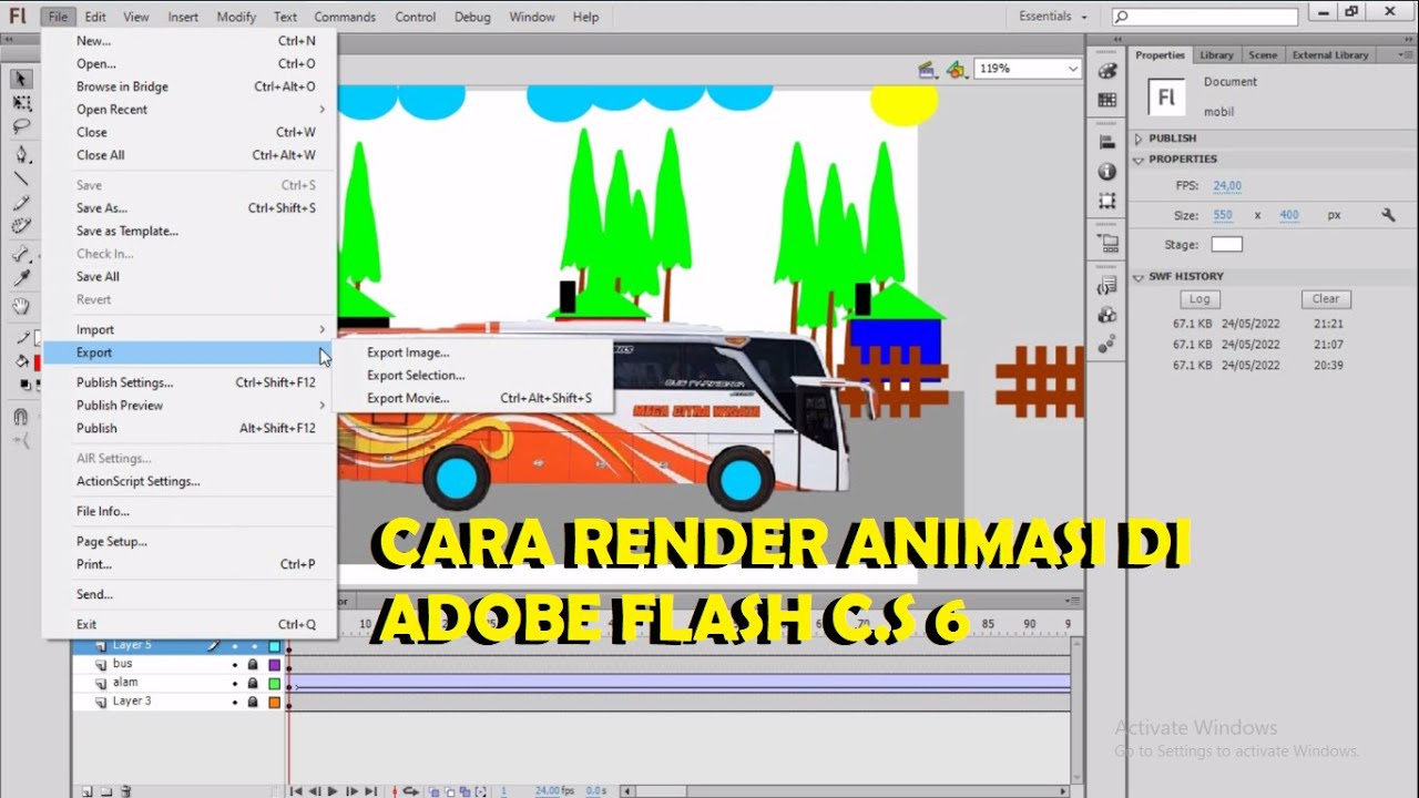 Cara Render Animasi || Pada Adobe Flash C.S 6 || - YouTube