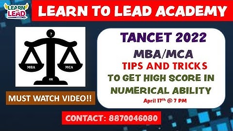 TIPS AND TRICKS | NUMERICAL ABILITY | EXAM PLANNER |  TANCET 2022 | MBA | MCA | ME