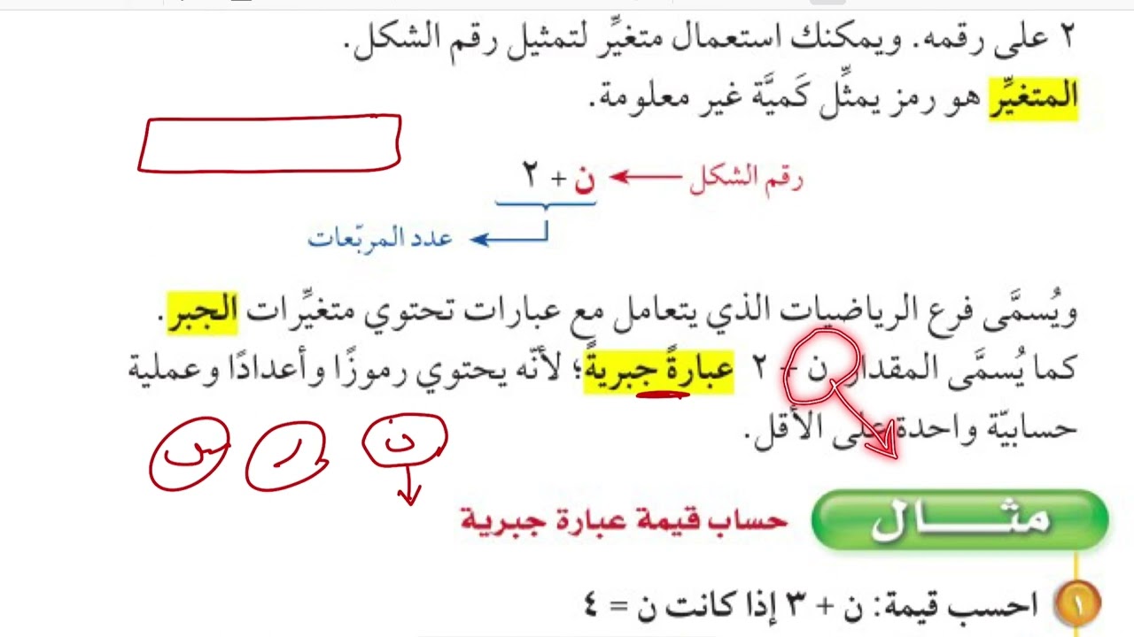 المتغيرات والعبارات الجبرية /رياضيات اول متوسط الفصل الدراسي الاول عام ١٤٤٥هـ