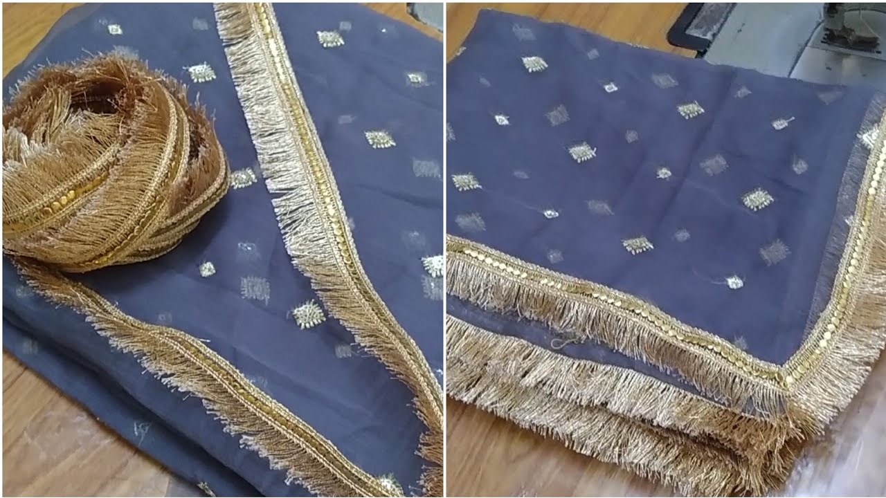 kiran lace lagane ka tarika / how to attach kiran lace on dupatta 