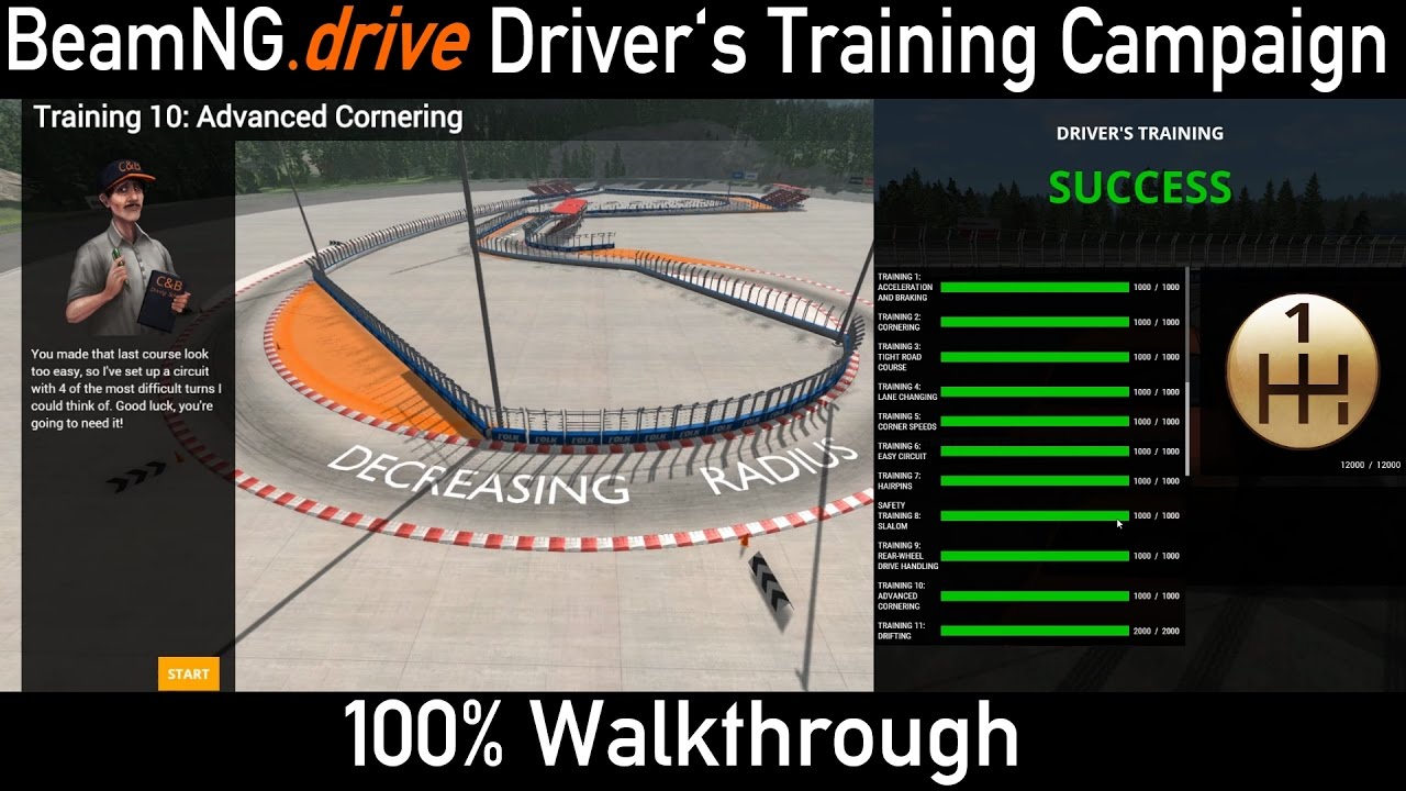 BeamNG.Drive Driver's Training Walkthrough (All Gold Medals, 100% Points)