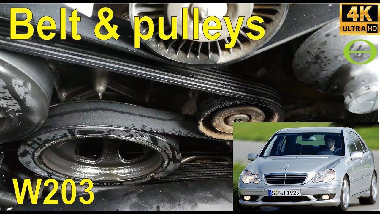 How to change the serpentine v-belt and pulleys on c-class Mercedes (W203) Engine  271 