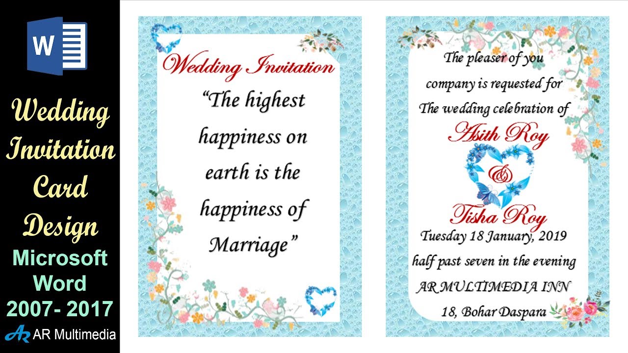 Ms Word Tutorial Professional Wedding Invitation Card Design In