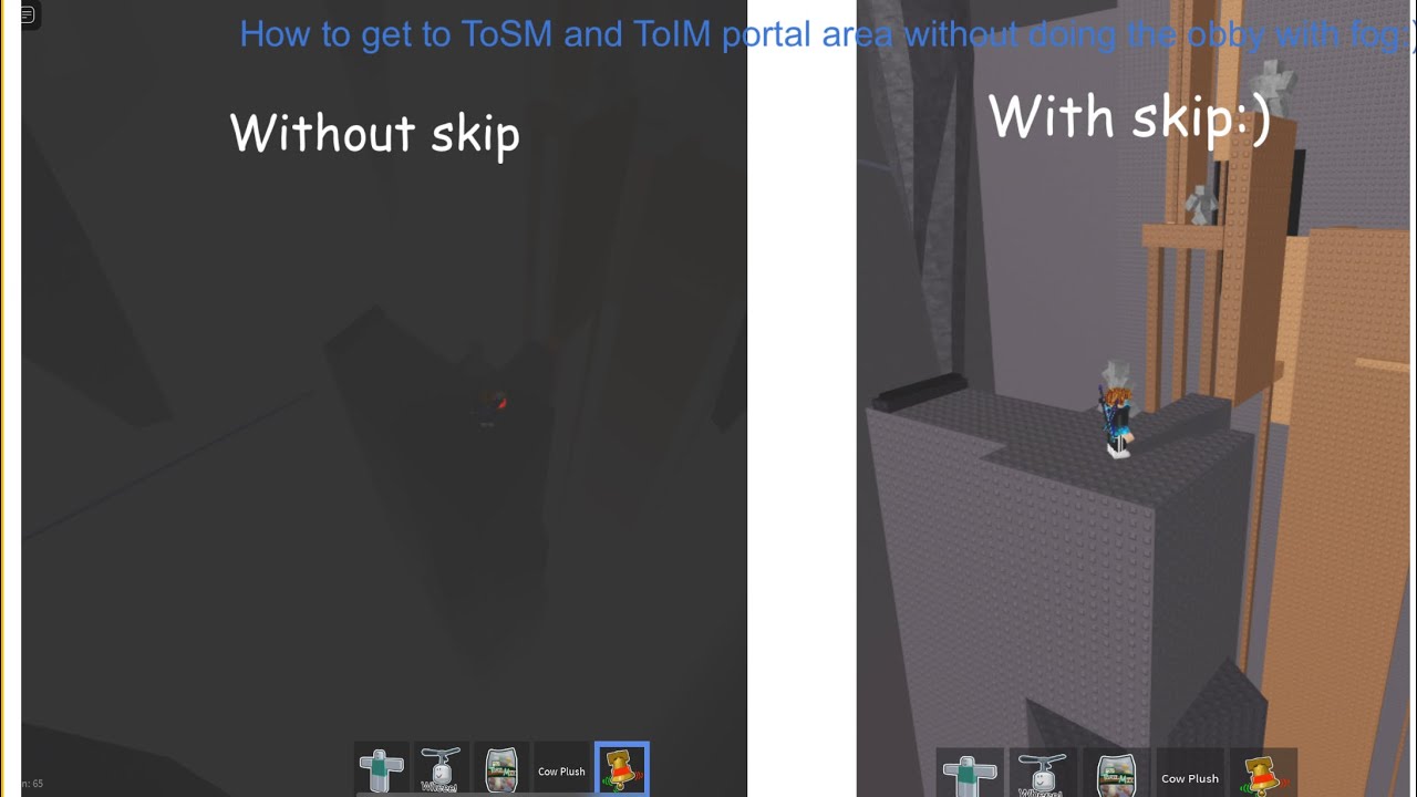 How to get to ToSM and ToIM portal area without doing the obby with fog:D (￼alternative way)