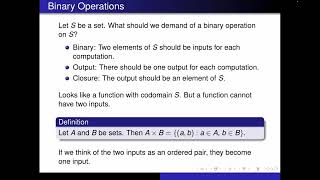 Introduction to Binary Operations