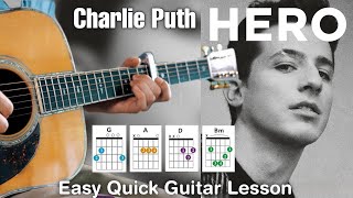 Charlie Puth - Hero (Acoustic Version) Guitar Cover + Tutorial Easy Chords Short Guitar Lesson