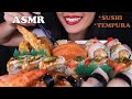 ASMR ASSORTED SUSHI + TEMPURA BIG BITES *CRUNCHY & SQUISHY EATING SOUNDS, LIGHT WHISPERS) EM ASMR