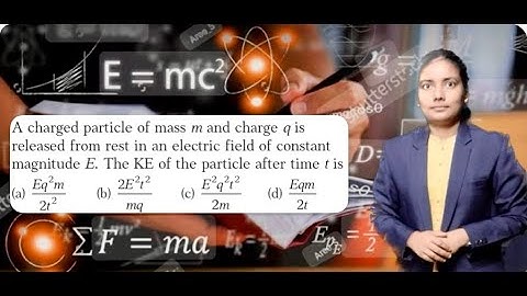 A charged particle of mass m and charge q is released from rest in an electric field of constant