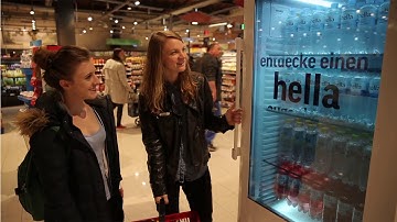 Screen Fridge from Hella Mineralwasser. German Premiere!  Transparent LCD Screen in Fridge Door.