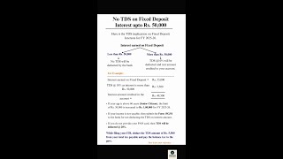 No TDS on Fixed Deposit Interest upto Rs. 50,000 #shorts