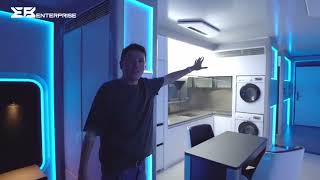 The interior and internal setting of I-Shape extension, the EB RGB modular Capsule Space House