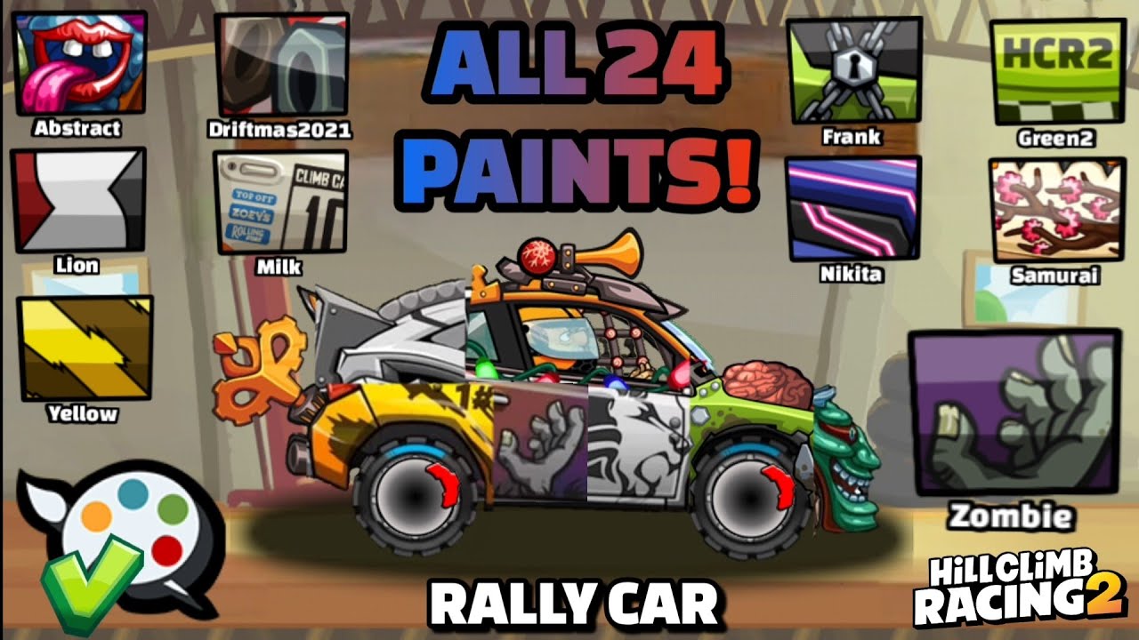 RALLY CAR ALL PAINTS!! 🎨 COMMON to LEGENDARY!! 🤩 - Hill Climb Racing 2 ...